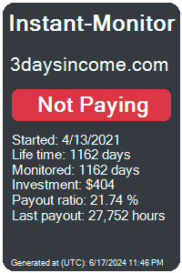 3daysincome.com Monitored by Instant-Monitor.com