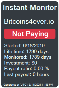 bitcoins4ever.io Monitored by Instant-Monitor.com