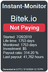 bitek.io Monitored by Instant-Monitor.com