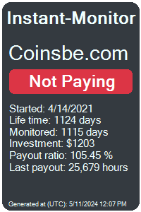 coinsbe.com Monitored by Instant-Monitor.com