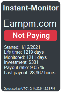 earnpm.com Monitored by Instant-Monitor.com