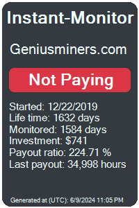 geniusminers.com Monitored by Instant-Monitor.com