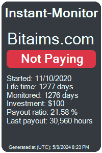 bitaims.com Monitored by Instant-Monitor.com
