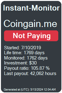 coingain.me Monitored by Instant-Monitor.com