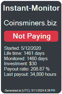 coinsminers.biz Monitored by Instant-Monitor.com