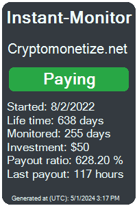 cryptomonetize.net Monitored by Instant-Monitor.com