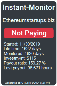 ethereumstartups.biz Monitored by Instant-Monitor.com
